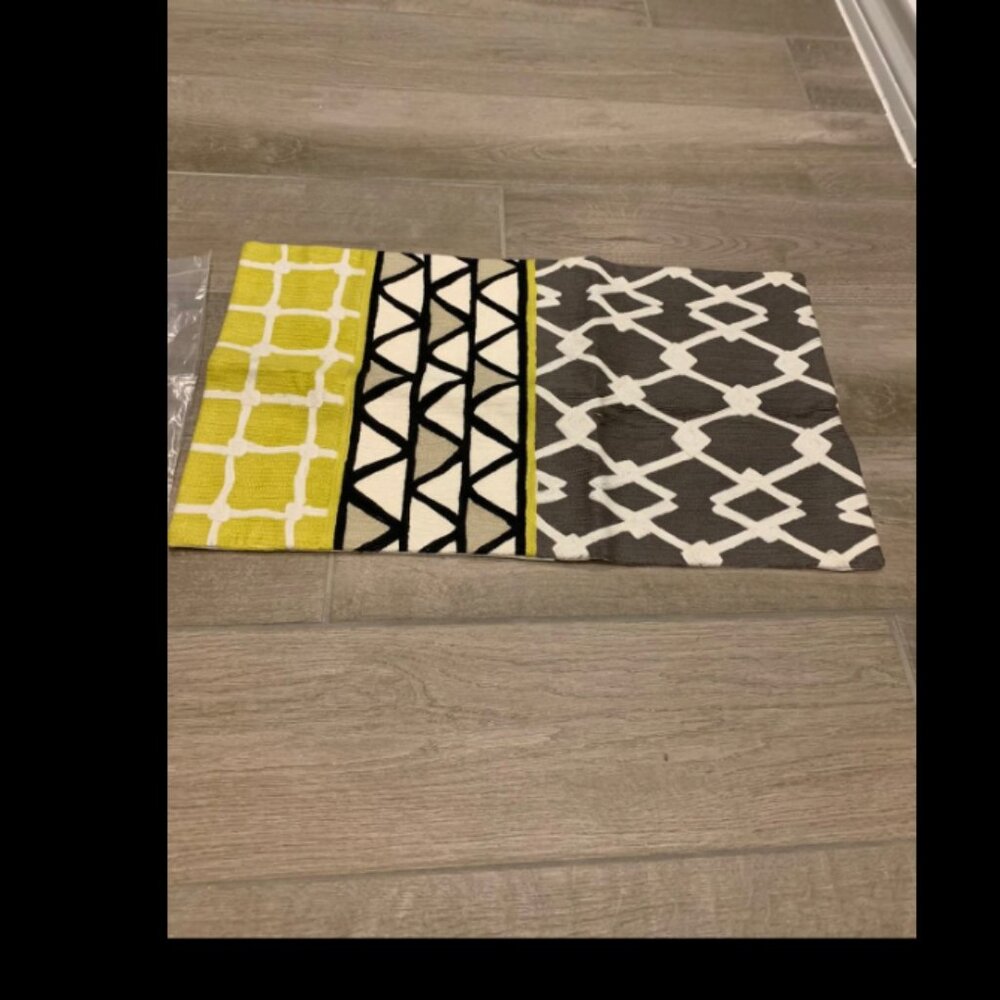 West Elm Crewel Pillow Chainstitch Slate Yellow pillow